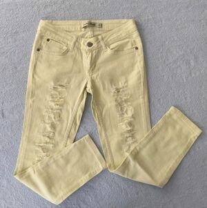 Yellow Beetle Neon Yellow Distressed Skinny Cropped Jeans Denim Pants Size 4